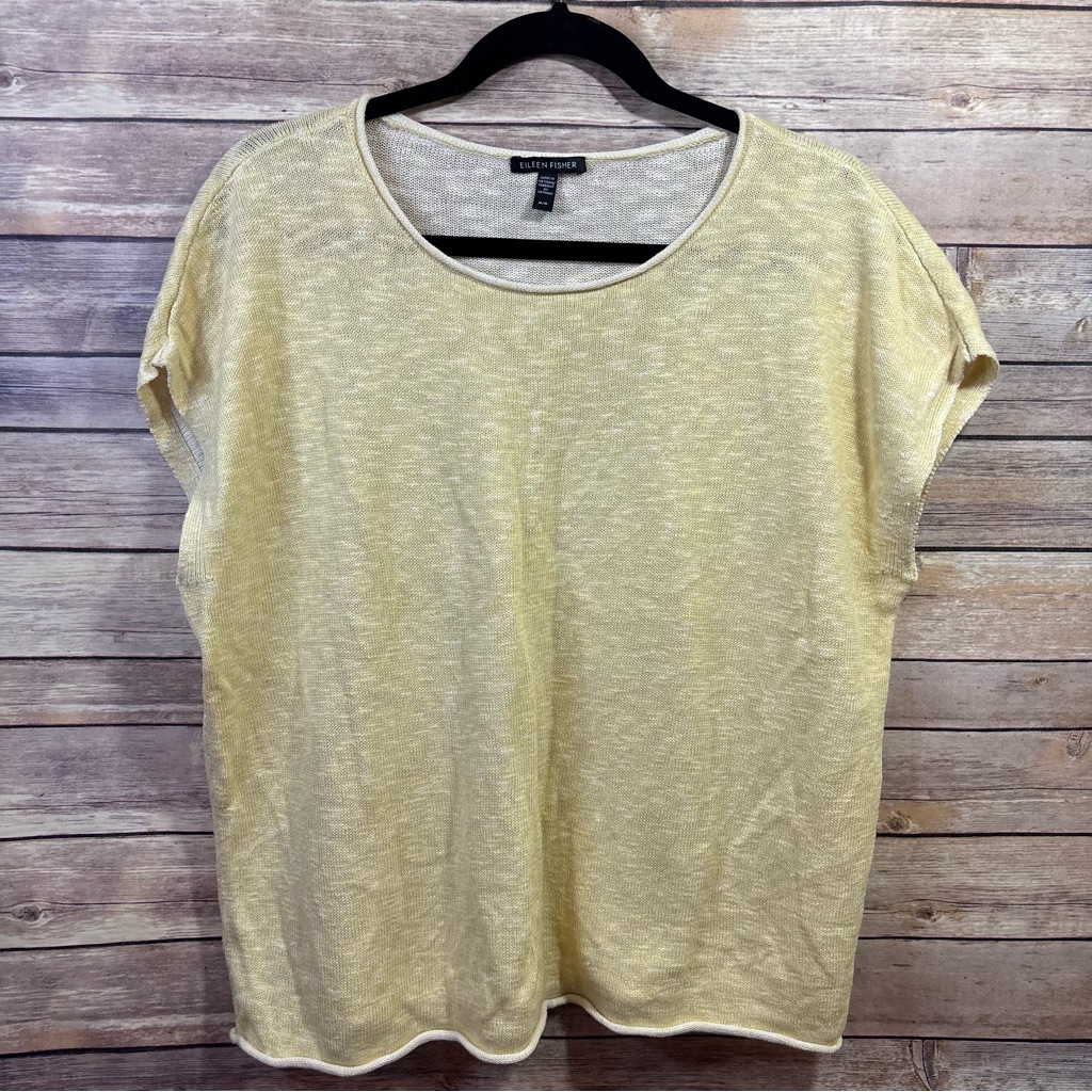 Eileen Fisher Yellow Sleeveless Sweater Size Medium Linen Cotton Blend